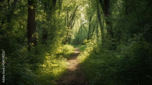 Summer Forest Pathway with Vibrant Foliage, Generative AI photo