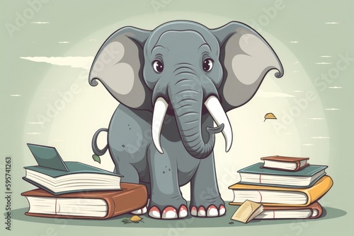 Cartoon Elephant Student Getting Educated Generative AI