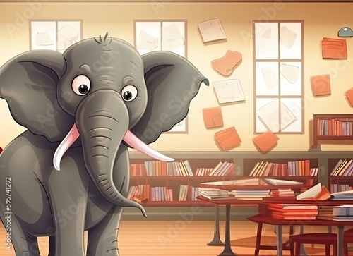 Cartoon Elephant Undergraduate Getting Ready For Exams Generative AI