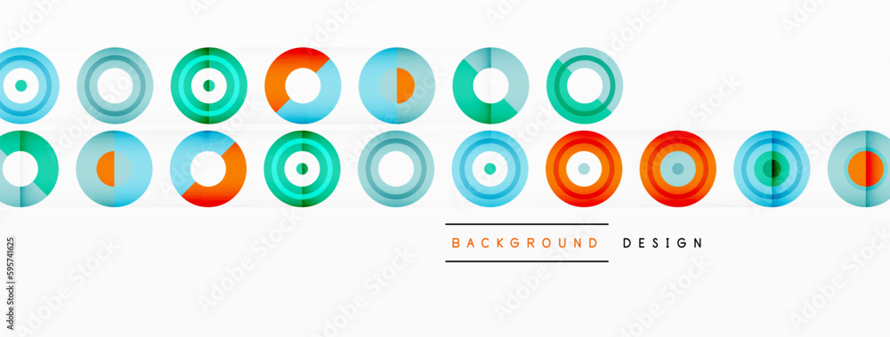 Eye-catching background of colorful circles of equal size arranged in abstract pattern. Circle boasts unique tone or hue, creating rainbow effect. Design has upbeat, contemporary feel Eye-catching background of colorful circles of equal size arranged in abstract pattern. Circle boasts unique tone or hue, creating rainbow effect. Design has upbeat, contemporary feel