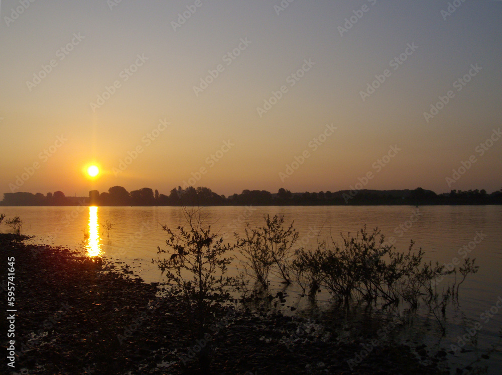 Sonnenaufgang am Fluss Rhein