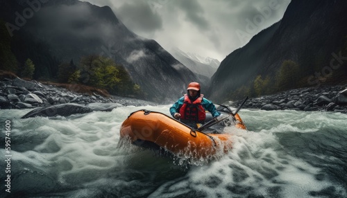 Fotografering daring adventurer skillfully navigating a sports inflatable boat