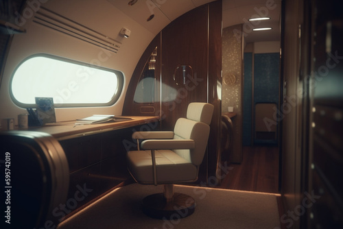 First Class Airplane Cabin with Personal Storage and Charger,  Generative AI © Jhati