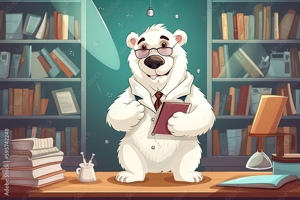 Cartoon Polar Bear Educator In Class Generative AI Cartoon Polar Bear Educator In Class Generative AI