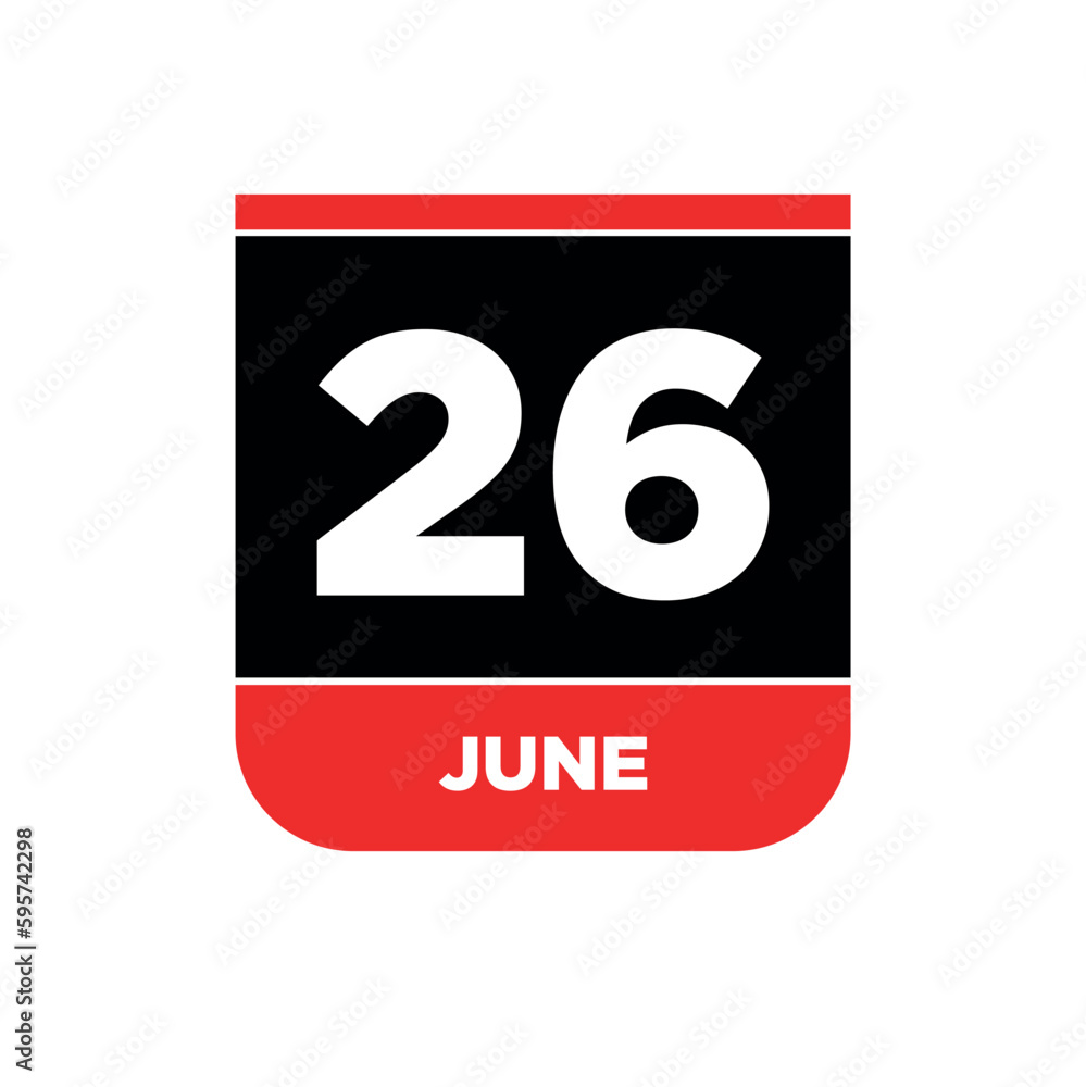 26th june Calendar date vector icon. 26 june lettering. 26th june Calendar date vector icon. 26 june lettering.