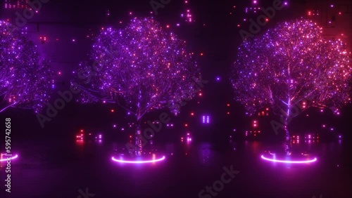 Reflectd Neon Glowing Trees Digital Background photo