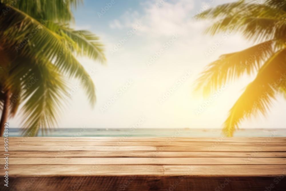 Tropical seaside table setting with blurred background, generative AI Tropical seaside table setting with blurred background, generative AI