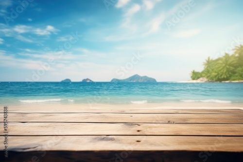 Tropical seaside table setting with blurred background, generative AI © viperagp