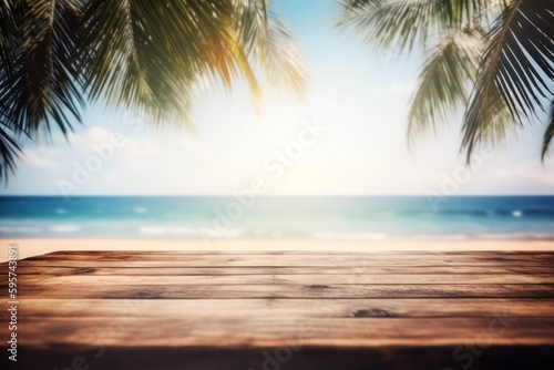 Tropical seaside table setting with blurred background  generative AI