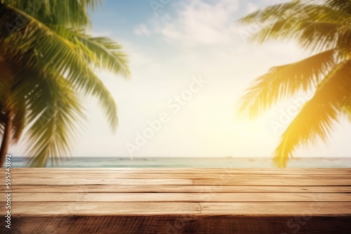Tropical seaside table setting with blurred background  generative AI