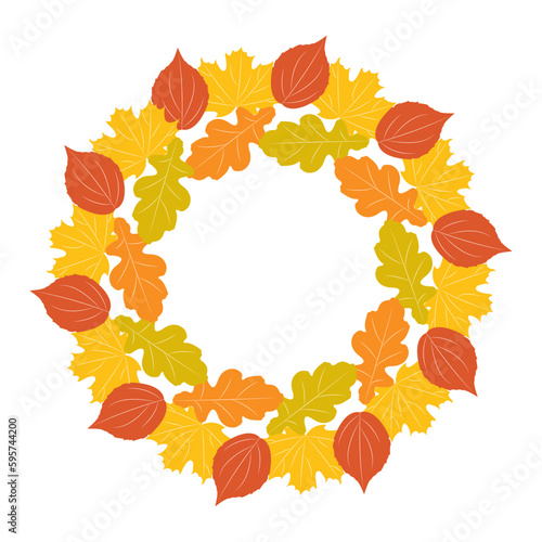 Autumn Wreath Vector Background. Design Template for Banners Ccards and Posters with Circle of Leaves.