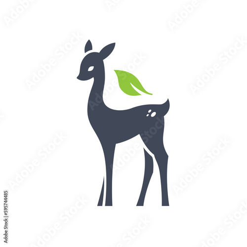 Cute baby deer and leaf nature concept illustration. Vector deer silhouette design. Elegant deer logo design  cartoon deer illustration.