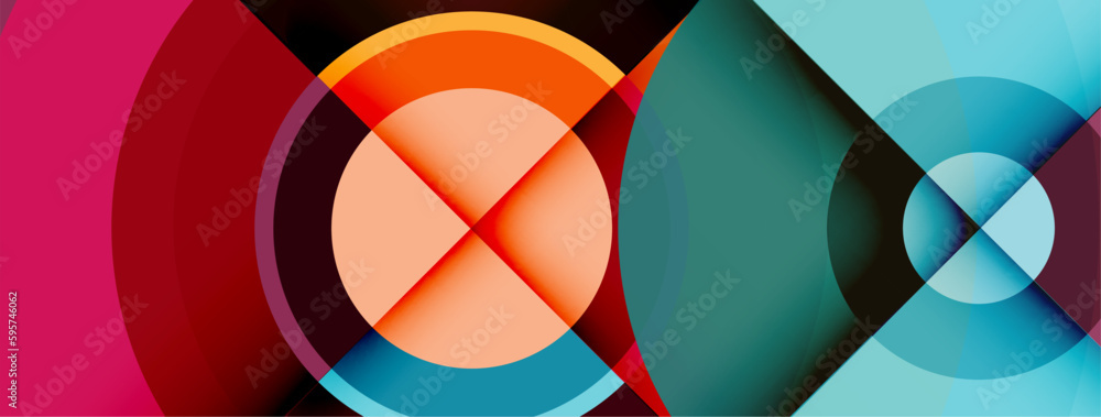 Fototapeta premium Circles with shadows trendy minimal geometric composition abstract background