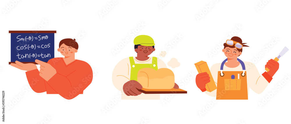 Labor Day. people who are working. Mathematician, baker, carpenter. Labor Day. people who are working. Mathematician, baker, carpenter.