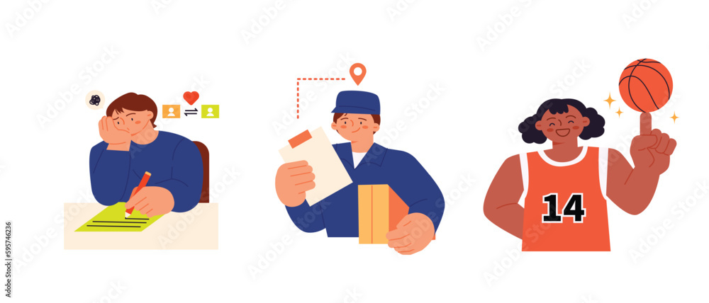 Labor Day. people who are working. Wedding planner, courier, basketball player. Labor Day. people who are working. Wedding planner, courier, basketball player.