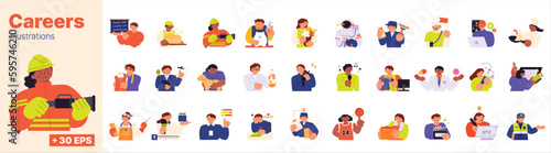 Labor Day. people who are working. Characters and uniforms of various occupational groups such as production workers, field workers, and office workers.
