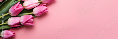 Gorgeous tulips on a pink background with ample copy space, perfect for Mother's Day celebrations, Generative AI