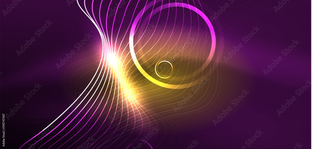 Neon lines and waves abstract background. Techno glowing neon shapes vector illustration for wallpaper, banner, background, landing page, wall art, invitation, prints, posters Neon lines and waves abstract background. Techno glowing neon shapes vector illustration for wallpaper, banner, background, landing page, wall art, invitation, prints, posters
