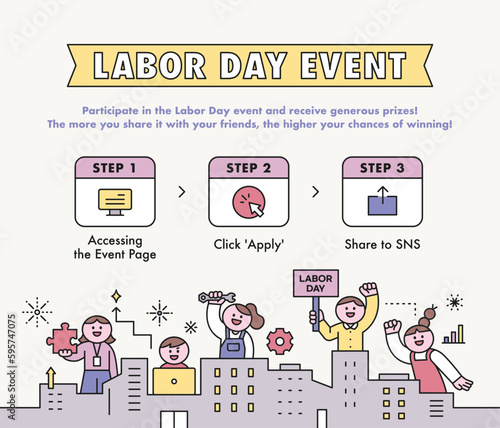 Labor Day. people who are working. Cute characters doing labor rights movement. Event banner template.