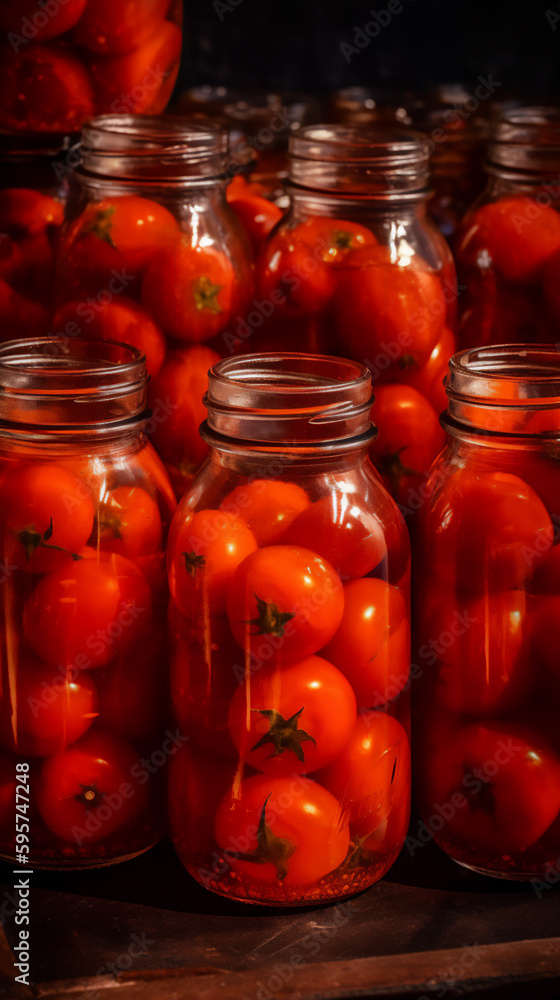 tomatoes in an open jar on a dark background, summer harvest, ai generation tomatoes in an open jar on a dark background, summer harvest, ai generation