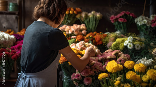 Florist arranging a bouquet of flowers, generative ai