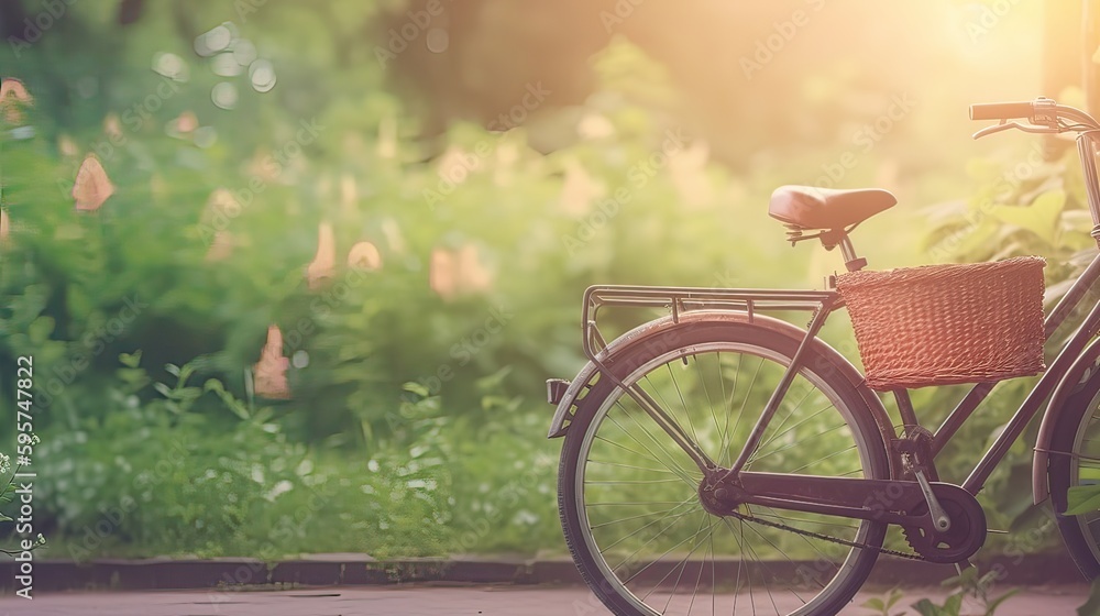 Fototapeta premium beautiful landscape image with Bicycle at park. Generative Ai.