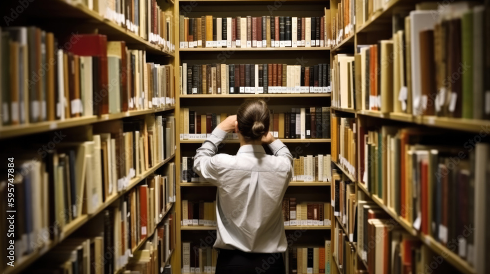 Librarian organizing books on a shelf, generative ai Librarian organizing books on a shelf, generative ai