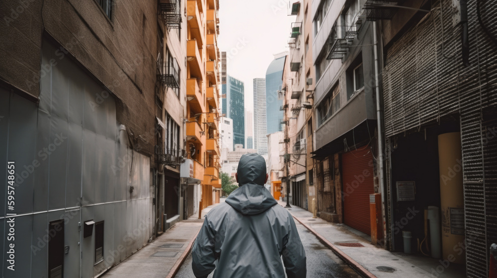 Person jogging in a cityscape, generative ai Person jogging in a cityscape, generative ai