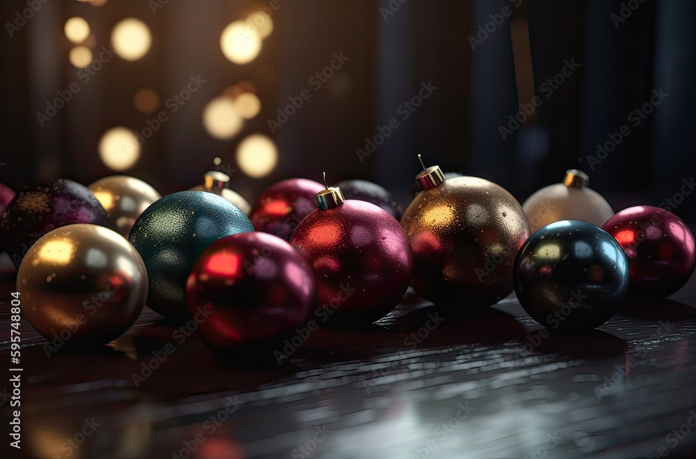 Close up view of beautiful with shiny gold bauble or ball, xmas ornaments and lights, christmas holidays background. Generative Ai. Close up view of beautiful with shiny gold bauble or ball, xmas ornaments and lights, christmas holidays background. Generative Ai.