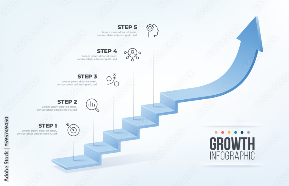 Arrow step up to success infographic template. - obrazy, fototapety, plakaty 