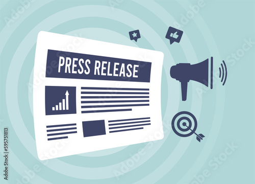 Press release, mass media with online news publication. Online press media, tabloid with headline. News Publication and Online Press Media to Reach a Wider Audience. Journalistic design element