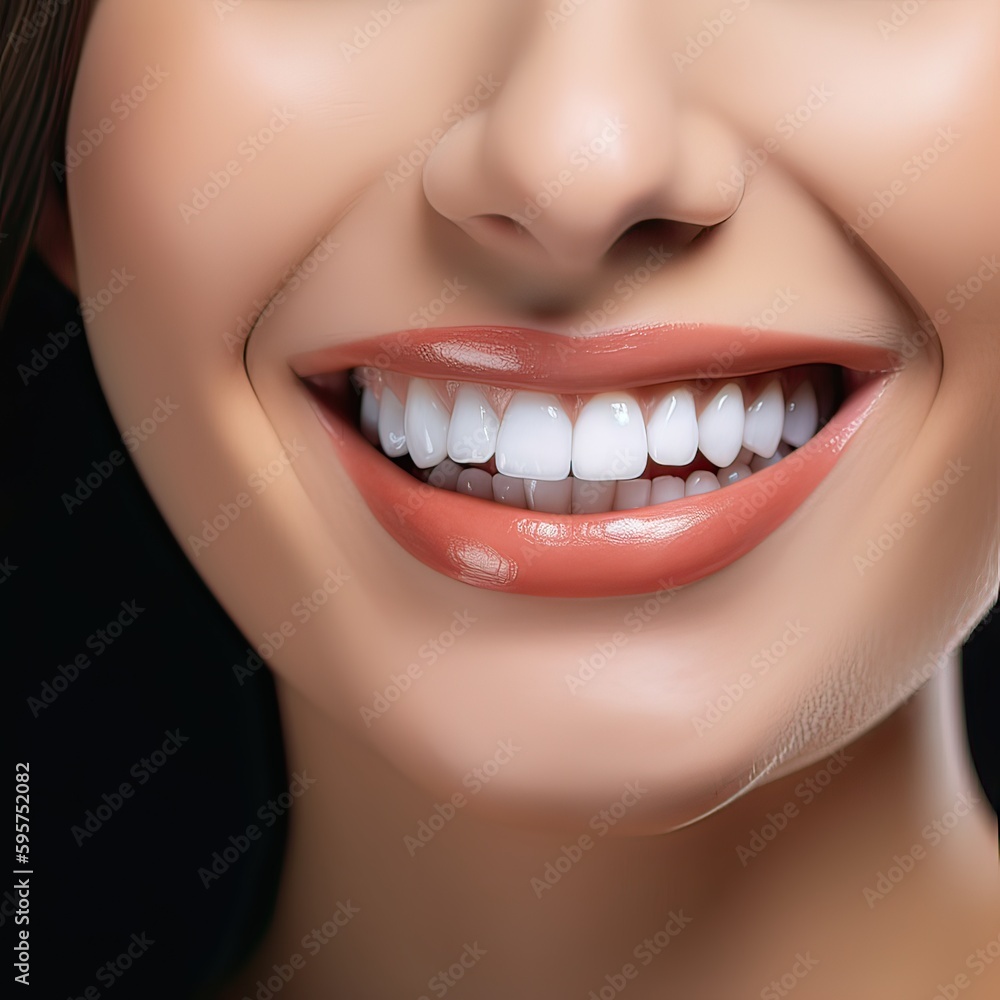 Close up cropped half face portrait of attractive, nude, natural, perfect, ideal girl with healthy white teeth isolated on beige background, perfection, wellness, wellbeing. Generative Ai. Close up cropped half face portrait of attractive, nude, natural, perfect, ideal girl with healthy white teeth isolated on beige background, perfection, wellness, wellbeing. Generative Ai.