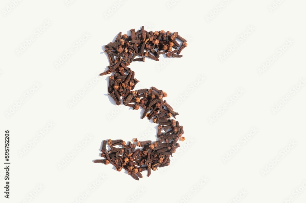 5 Five Number Written with Dry Cloves Isolated on White Background 5 Five Number Written with Dry Cloves Isolated on White Background