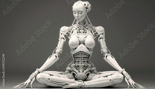 Futuristic cyborg doing yoga