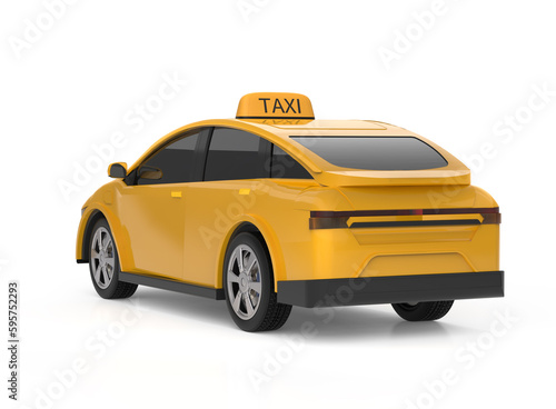 Yellow ev taxi or electric vehicle on white background