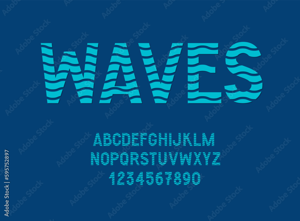Wavy Deep Sea Alphabet. Sliced Waves Font. English Vector Ocean Letters ...