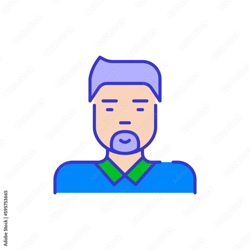 Pale skinned Asian man. Bold color cartoon style simplistic minimalistic icon for marketing and branding line design