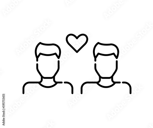 Romantic relationship between two men. Pixel perfect, editable stroke line design icon on transparent background