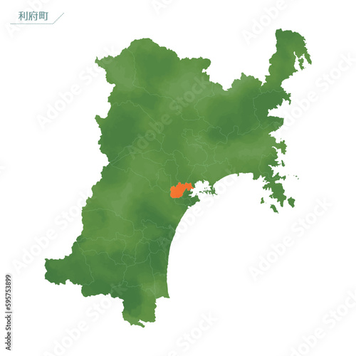 水彩風の地図　利府町