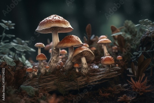 Mushrooms and fungi created with fungus. Generative AI