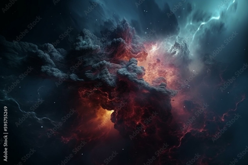 3D-rendered space nebula in a galaxy universe. Generative AI