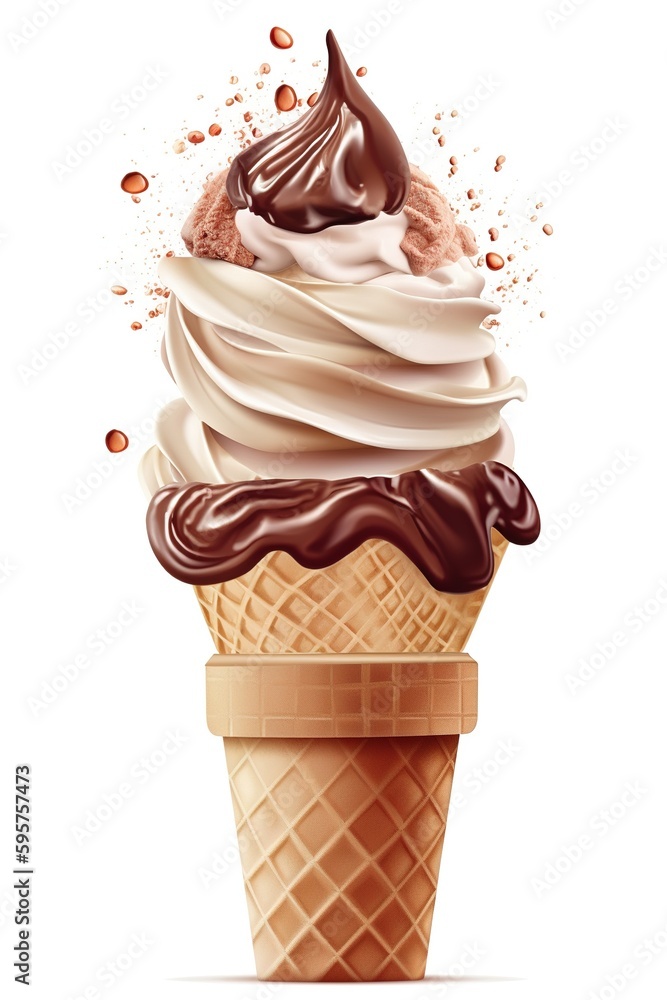 A Coffee Lover's Dream: Coffee Ice Cream Cone, Isolated on White Background - Generative AI A Coffee Lover's Dream: Coffee Ice Cream Cone, Isolated on White Background - Generative AI