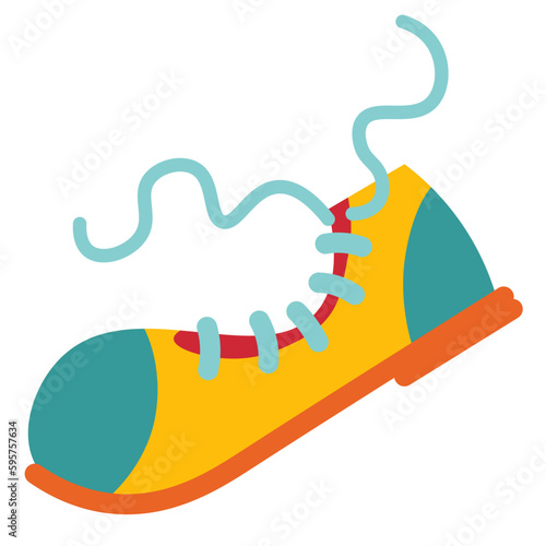A cartoon of a yellow clown shoe with a blue sole and red trim. Circus foot wear element
