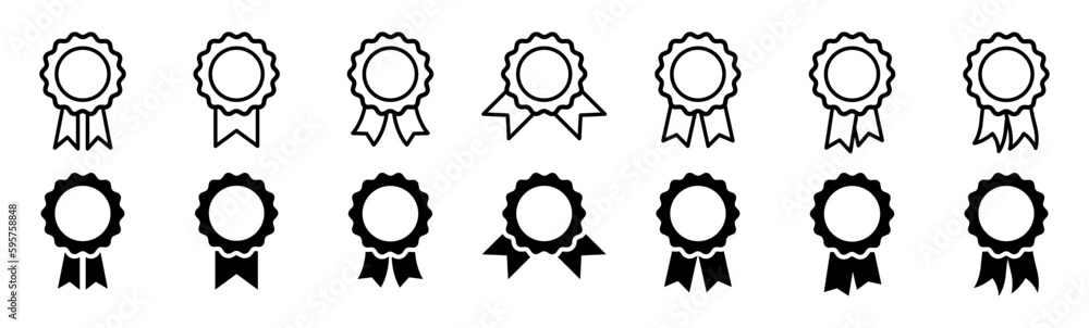 Badge with ribbons icon. Winning award, prize, medal or badge flat line style icon for apps and websites.	
