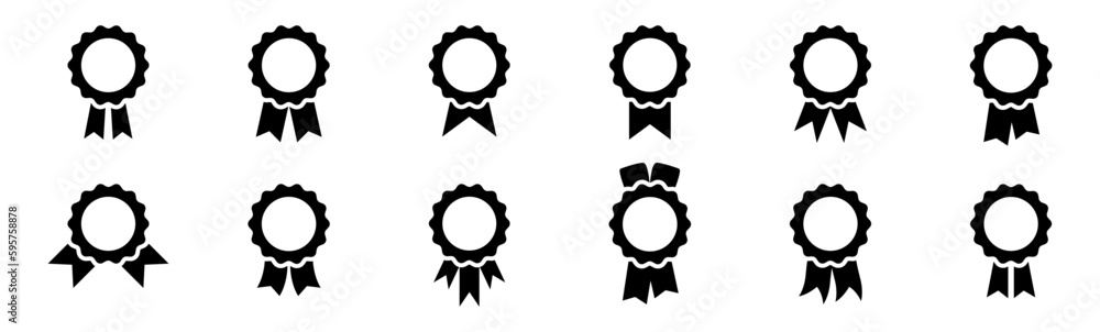 Badge with ribbons icon. Winning award, prize, medal or badge flat style icon for apps and websites. Badge with ribbons icon. Winning award, prize, medal or badge flat style icon for apps and websites.
