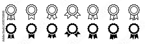 Badge with ribbons icon. Winning award, prize, medal or badge flat line style icon for apps and websites.	
