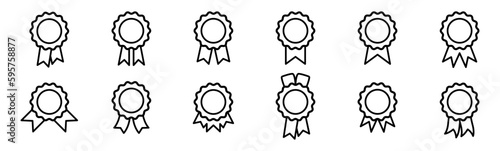 Badge with ribbons icon. Winning award, prize, medal or badge line icon for apps and websites.	
