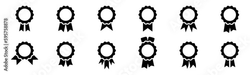 Badge with ribbons icon. Winning award, prize, medal or badge flat style icon for apps and websites.	