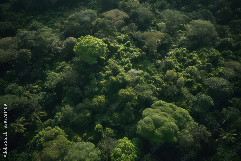 The forest from the top of a tall tree, in the style of environmental awareness, Generative Ai