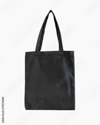 black shopping bag, shopper on white background. mockup for branding, black cotton bag template